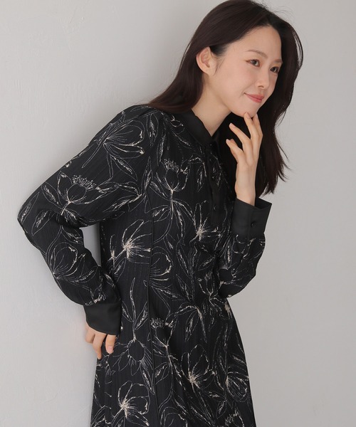 HER CLOSET（ハークローゼット）の「【HER CLOSET】【入卒式】ペンシルフラワープリントワンピース（シャツワンピース・レディース・ブラック/オフホワイト・FREE）」の10枚目の写真