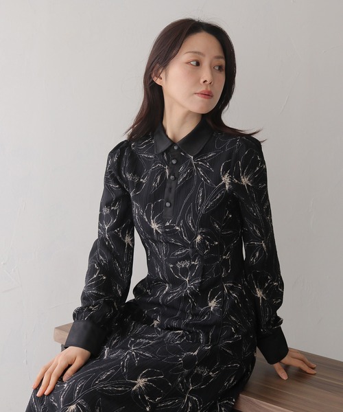 HER CLOSET（ハークローゼット）の「【HER CLOSET】【入卒式】ペンシルフラワープリントワンピース（シャツワンピース・レディース・ブラック/オフホワイト・FREE）」の11枚目の写真