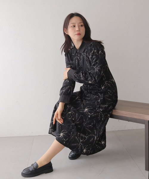 HER CLOSET（ハークローゼット）の「【HER CLOSET】【入卒式】ペンシルフラワープリントワンピース（シャツワンピース・レディース・ブラック/オフホワイト・FREE）」の13枚目の写真