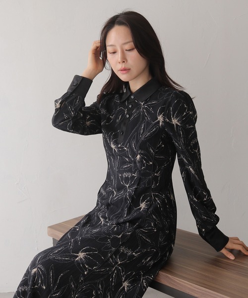 HER CLOSET（ハークローゼット）の「【HER CLOSET】【入卒式】ペンシルフラワープリントワンピース（シャツワンピース・レディース・ブラック/オフホワイト・FREE）」の12枚目の写真