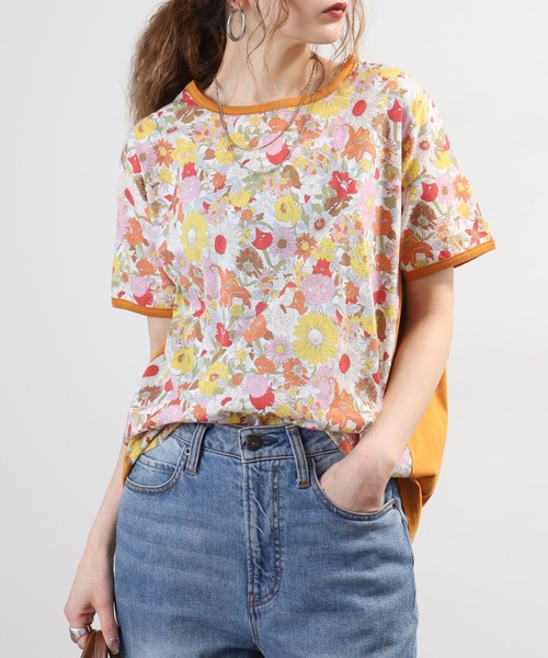 BRODIAEA 総花柄切り替え半袖Tシャツ カラフル 日本製（Tシャツ