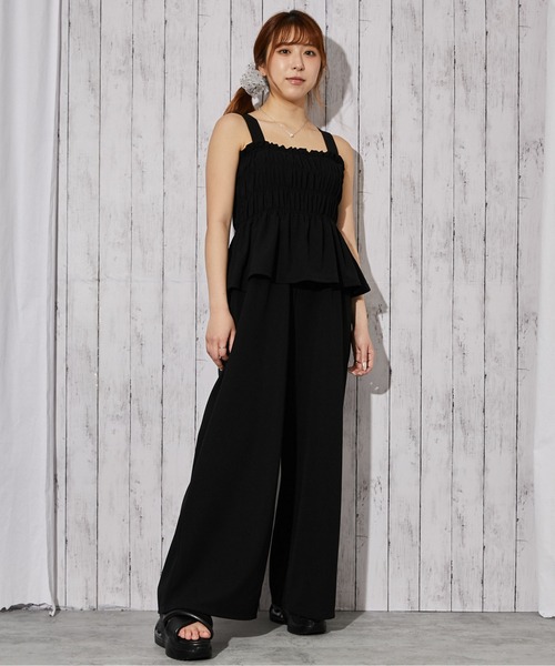 GORGE(ゴージ)の「《シャーリングキャミオールインワン》オールインワン/カジュアル/春夏秋/全3色(つなぎ/オールインワン・レディース・ブラック/チャコール/ドット・F)」の1枚目の写真