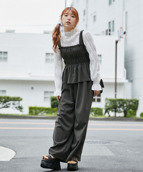 GORGE(ゴージ)の「《シャーリングキャミオールインワン》オールインワン/カジュアル/春夏秋/全3色(つなぎ/オールインワン・レディース・ブラック/チャコール/ドット・F)」の4枚目の写真