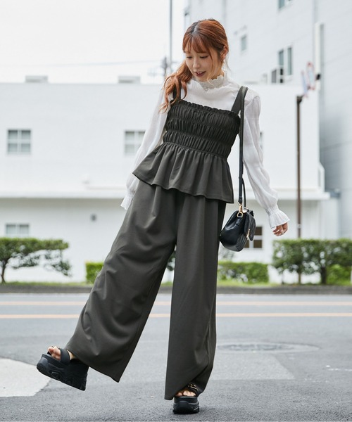 GORGE(ゴージ)の「《シャーリングキャミオールインワン》オールインワン/カジュアル/春夏秋/全3色(つなぎ/オールインワン・レディース・ブラック/チャコール/ドット・F)」の5枚目の写真
