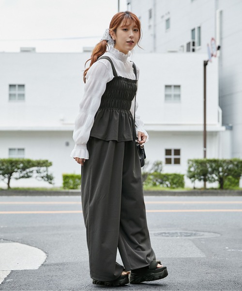 GORGE(ゴージ)の「《シャーリングキャミオールインワン》オールインワン/カジュアル/春夏秋/全3色(つなぎ/オールインワン・レディース・ブラック/チャコール/ドット・F)」の7枚目の写真