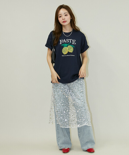 PUBLUX(パブリュクス)の「PUBLUX/パブリュクス レモン 刺繍 Tシャツ 限定展開(Tシャツ/カットソー・レディース・ライトグレー/ピンク/ネイビー/チャコールグレー・フリ-)」の11枚目の写真