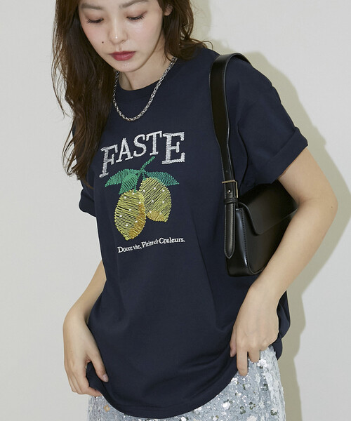 PUBLUX(パブリュクス)の「PUBLUX/パブリュクス レモン 刺繍 Tシャツ 限定展開(Tシャツ/カットソー・レディース・ライトグレー/ピンク/ネイビー/チャコールグレー・フリ-)」の14枚目の写真