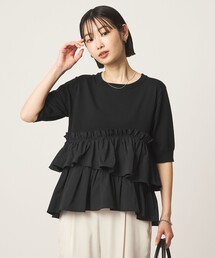 green label relaxing（グリーンレーベルリラクシング）の「ティアード ドッキング 5分袖 プルオーバー ニット（ニット/セーター）」