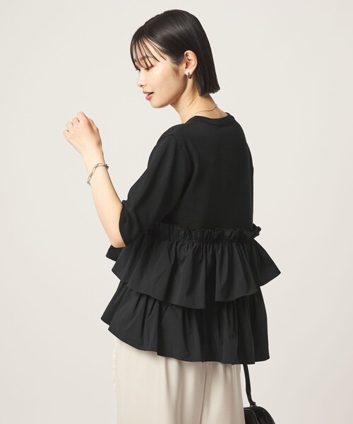 green label relaxing(グリーンレーベルリラクシング)の「ティアード ドッキング 5分袖 プルオーバー ニット(ニット/セーター・レディース・その他1/モカ/ブラック・FREE)」の7枚目の写真