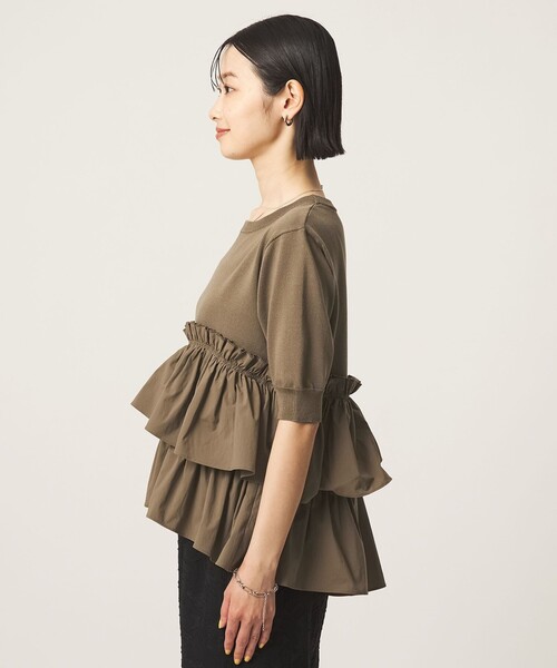 green label relaxing(グリーンレーベルリラクシング)の「ティアード ドッキング 5分袖 プルオーバー ニット(ニット/セーター・レディース・その他1/モカ/ブラック・FREE)」の21枚目の写真