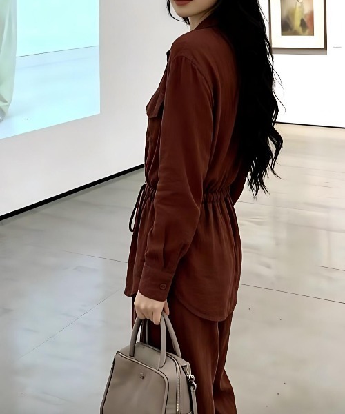 FAVORITO（ファヴォリート）の「リボン長袖シャツパンツセットアップ（セットアップ・レディース・ブルー/ブラウン/ホワイト/ピンク/ベージュ・L/M）」の13枚目の写真