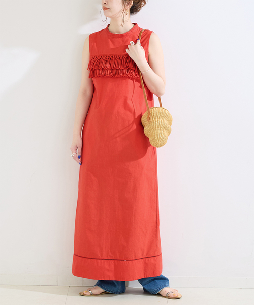 B.C STOCK(ベーセーストック)の「手洗い可 / フリンジストレートワンピース(ワンピース・レディース・ブラック/レッド・FREE)」の1枚目の写真