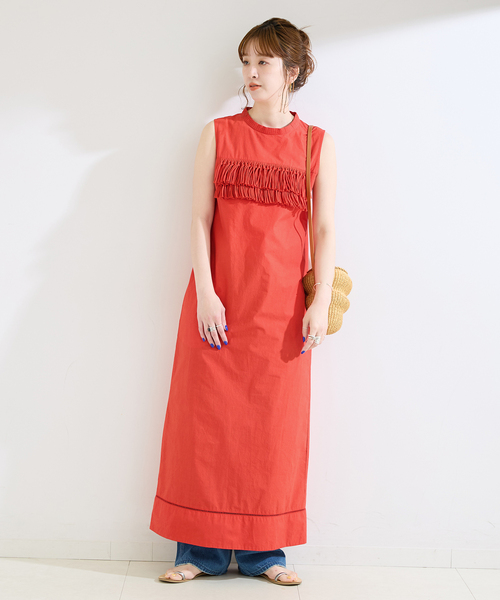 B.C STOCK(ベーセーストック)の「手洗い可 / フリンジストレートワンピース(ワンピース・レディース・ブラック/レッド・FREE)」の6枚目の写真