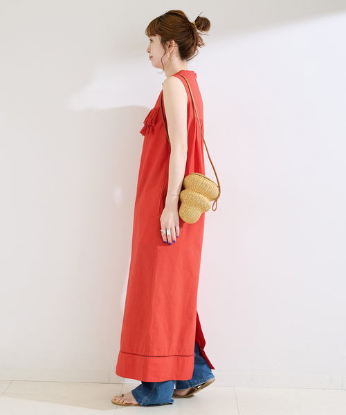 B.C STOCK(ベーセーストック)の「手洗い可 / フリンジストレートワンピース(ワンピース・レディース・ブラック/レッド・FREE)」の7枚目の写真