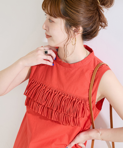 B.C STOCK(ベーセーストック)の「手洗い可 / フリンジストレートワンピース(ワンピース・レディース・ブラック/レッド・FREE)」の9枚目の写真