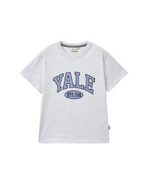 ウィメンズシアサーカーチェックツートーンアーチTシャツ_ライトグレー