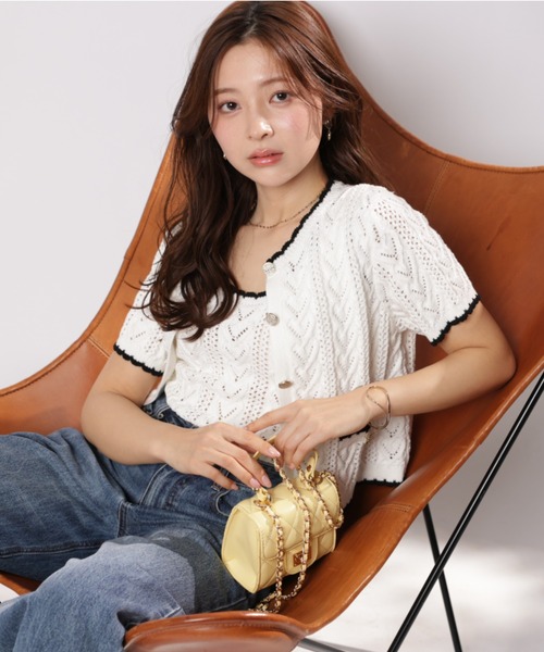 Apuweiser-riche（アプワイザーリッシェ）の「ハート柄編み2WAYニットタンク（Tシャツ/カットソー・レディース・ブラック/レッド/ホワイト・2）」の5枚目の写真