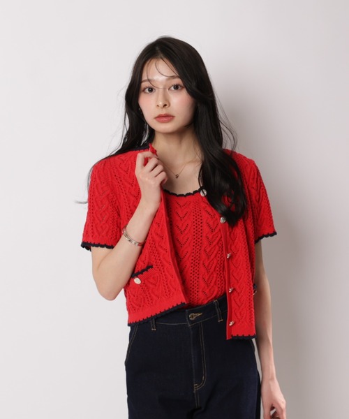 Apuweiser-riche（アプワイザーリッシェ）の「ハート柄編み2WAYニットタンク（Tシャツ/カットソー・レディース・ブラック/レッド/ホワイト・2）」の6枚目の写真
