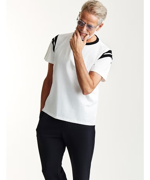 1 piu 1 uguale 3(ウノピゥウノウグァーレトレ)の「S/S LINE CREW T(Tシャツ/カットソー・メンズ・ネイビー/ライトピンク/ホワイト・LARGE)」の1枚目の写真
