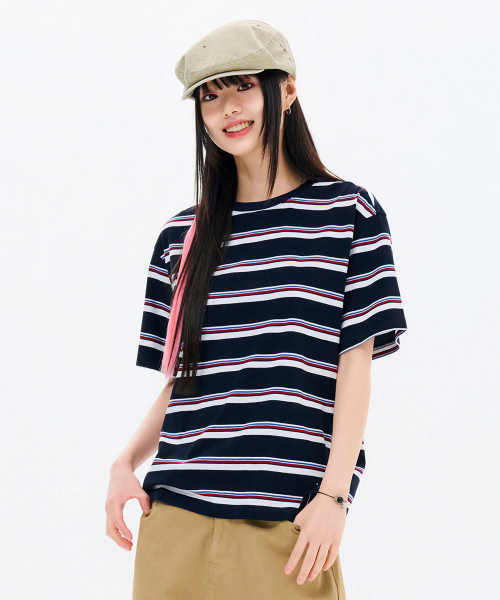 CHASECULT(チェイスカルト)の「共用マルチストライプ半袖Tシャツ-FBRU5819D04(Tシャツ/カットソー・メンズ・ネイビー・90/100/95/105)」の1枚目の写真