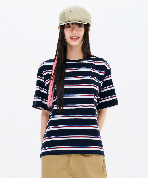 CHASECULT(チェイスカルト)の「共用マルチストライプ半袖Tシャツ-FBRU5819D04(Tシャツ/カットソー・メンズ・ネイビー・90/100/95/105)」の2枚目の写真