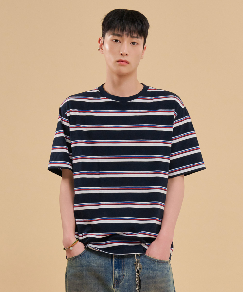 CHASECULT(チェイスカルト)の「共用マルチストライプ半袖Tシャツ-FBRU5819D04(Tシャツ/カットソー・メンズ・ネイビー・90/100/95/105)」の3枚目の写真