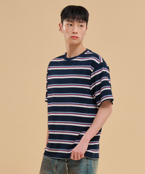 CHASECULT(チェイスカルト)の「共用マルチストライプ半袖Tシャツ-FBRU5819D04(Tシャツ/カットソー・メンズ・ネイビー・90/100/95/105)」の4枚目の写真