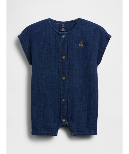 GAP(ギャップ)の「コットンガーゼ ショートオール (ベビー)(ロンパース・キッズ・インディゴブルー・90cm/80cm/70cm/60cm)」の1枚目の写真