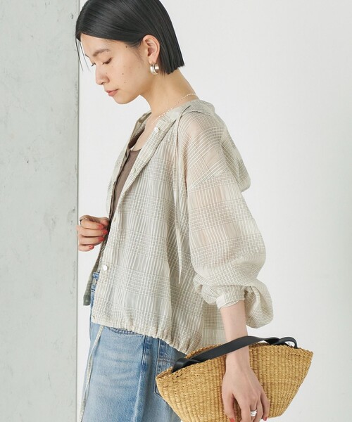 Wai＋:〈洗濯機可能〉シアー チェック フーディー シャツ（シャツ