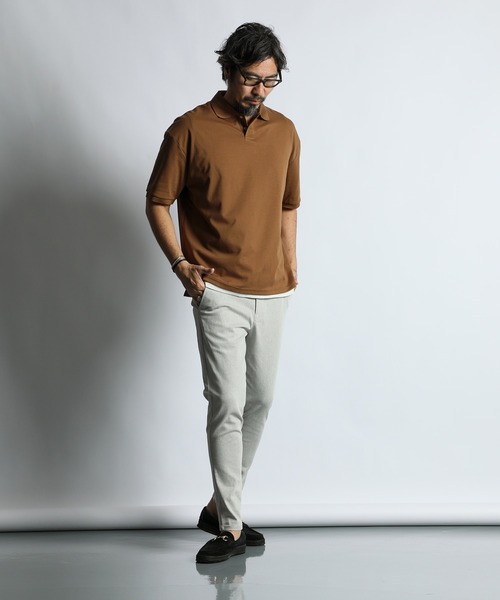 The DUFFER of ST.GEORGE（ザダファーオブセントジョージ）の「COOLMAX 2LAYERS PLATING POLO：2層構造 吸水速乾クールマックス リラックス ポロ（ポロシャツ・メンズ・ブルーグレー/ブラウン/ライトグレー/ブラック・X-LARGE/LARGE/MEDIUM）」の12枚目の写真