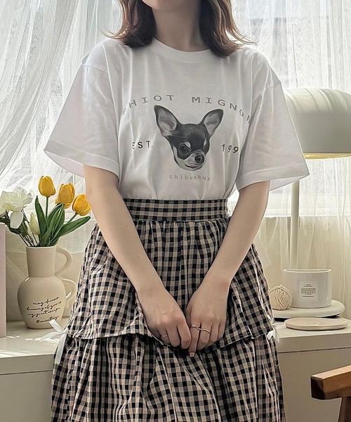 etta(エタ)の「チワワデザイン半袖Tシャツ(Tシャツ/カットソー・レディース・ホワイト・MEDIUM)」の1枚目の写真