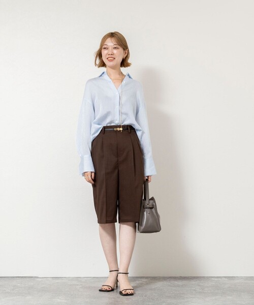 NOLLEY’S Sophi（ノーリーズソフィ）の「《セットアップ対応》ウォッシャブルリネンライクシアーボイルハーフパンツ（その他パンツ・レディース・ダークブラウン/グレイッシュベージュ・36/38/34）」の22枚目の写真