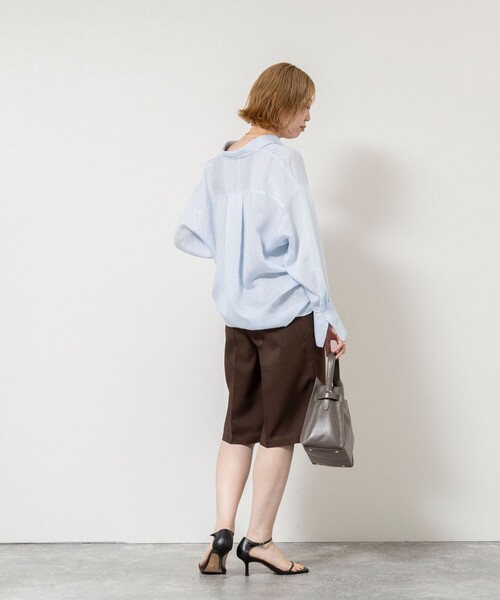 NOLLEY’S Sophi（ノーリーズソフィ）の「《セットアップ対応》ウォッシャブルリネンライクシアーボイルハーフパンツ（その他パンツ・レディース・ダークブラウン/グレイッシュベージュ・36/38/34）」の20枚目の写真