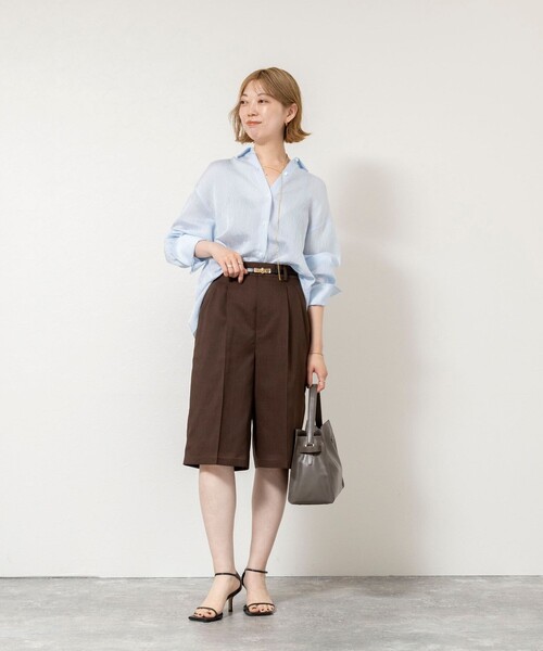 NOLLEY’S Sophi（ノーリーズソフィ）の「《セットアップ対応》ウォッシャブルリネンライクシアーボイルハーフパンツ（その他パンツ・レディース・ダークブラウン/グレイッシュベージュ・36/38/34）」の18枚目の写真