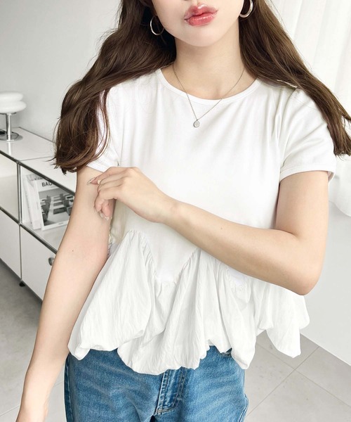 moment+(モーメントプラス)の「裾ウェーブバルーン半袖Tシャツ(Tシャツ/カットソー・レディース・ホワイト系2/ブラック系1/ホワイト系/オフホワイト/ブラック/ホワイト系3/ブラック系・M)」の9枚目の写真