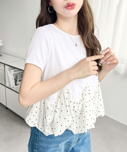 moment+(モーメントプラス)の「裾ウェーブバルーン半袖Tシャツ(Tシャツ/カットソー・レディース・ホワイト系2/ブラック系1/ホワイト系/オフホワイト/ブラック/ホワイト系3/ブラック系・M)」の19枚目の写真