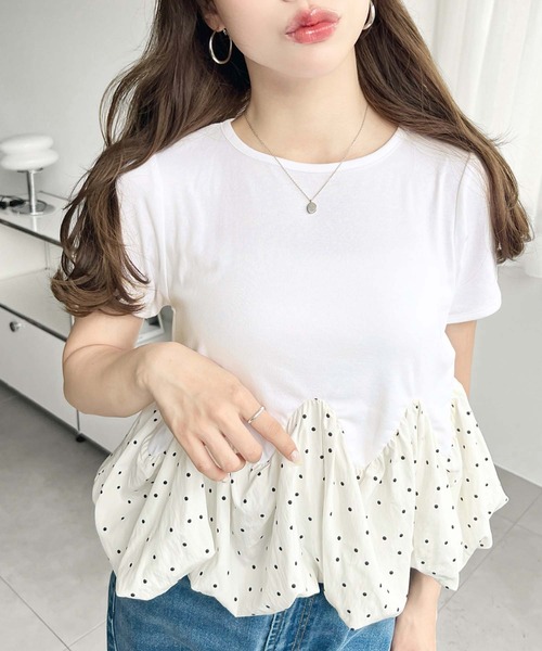 moment+(モーメントプラス)の「裾ウェーブバルーン半袖Tシャツ(Tシャツ/カットソー・レディース・ホワイト系2/ブラック系1/ホワイト系/オフホワイト/ブラック/ホワイト系3/ブラック系・M)」の17枚目の写真