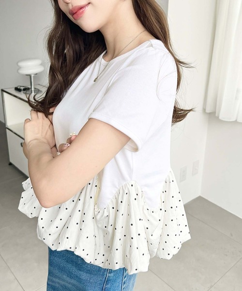 moment+(モーメントプラス)の「裾ウェーブバルーン半袖Tシャツ(Tシャツ/カットソー・レディース・ホワイト系2/ブラック系1/ホワイト系/オフホワイト/ブラック/ホワイト系3/ブラック系・M)」の18枚目の写真