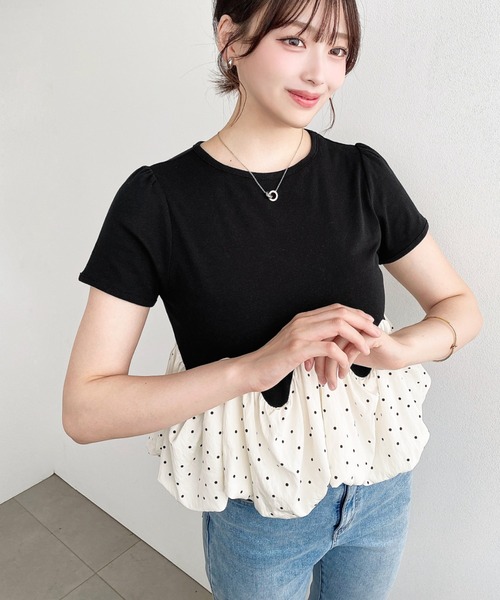 moment+(モーメントプラス)の「裾ウェーブバルーン半袖Tシャツ(Tシャツ/カットソー・レディース・ホワイト系2/ブラック系1/ホワイト系/オフホワイト/ブラック/ホワイト系3/ブラック系・M)」の20枚目の写真