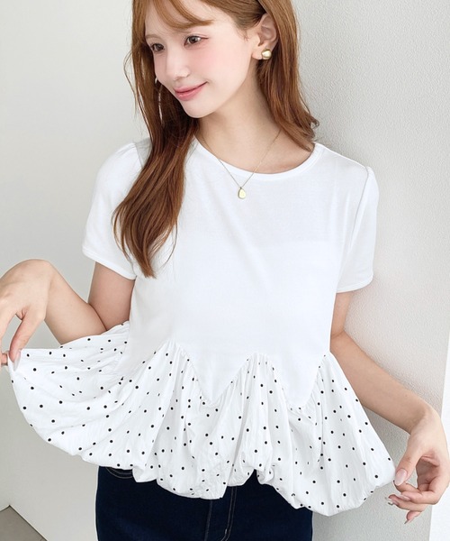 moment+(モーメントプラス)の「裾ウェーブバルーン半袖Tシャツ(Tシャツ/カットソー・レディース・ホワイト系2/ブラック系1/ホワイト系/オフホワイト/ブラック/ホワイト系3/ブラック系・M)」の15枚目の写真