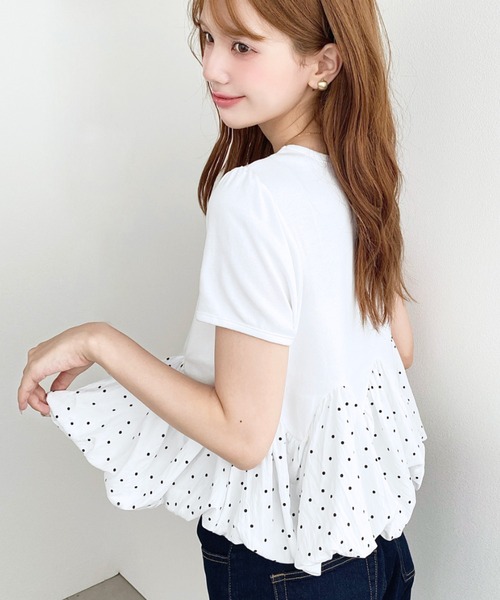 moment+(モーメントプラス)の「裾ウェーブバルーン半袖Tシャツ(Tシャツ/カットソー・レディース・ホワイト系2/ブラック系1/ホワイト系/オフホワイト/ブラック/ホワイト系3/ブラック系・M)」の16枚目の写真