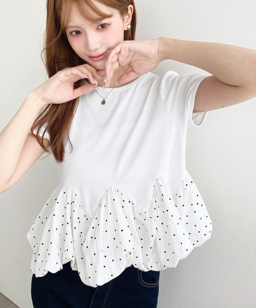 moment+(モーメントプラス)の「裾ウェーブバルーン半袖Tシャツ(Tシャツ/カットソー・レディース・ホワイト系2/ブラック系1/ホワイト系/オフホワイト/ブラック/ホワイト系3/ブラック系・M)」の12枚目の写真