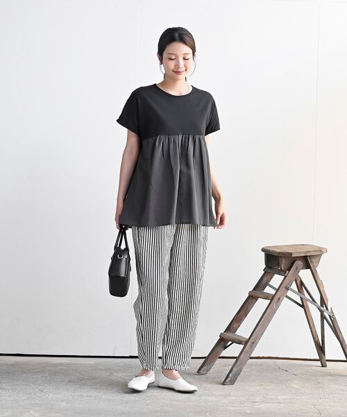 rps(アールピーエス)の「カット×布帛切替T(Tシャツ/カットソー・レディース・ベージュ/チャコールグレー/オフホワイト・フリー)」の12枚目の写真