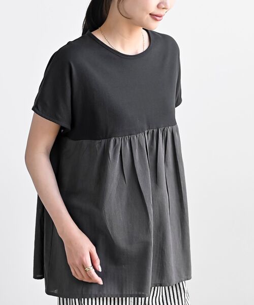 rps(アールピーエス)の「カット×布帛切替T(Tシャツ/カットソー・レディース・ベージュ/チャコールグレー/オフホワイト・フリー)」の19枚目の写真
