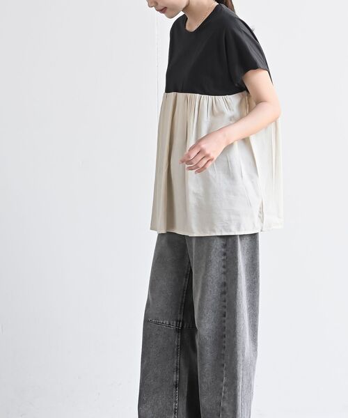 rps(アールピーエス)の「カット×布帛切替T(Tシャツ/カットソー・レディース・ベージュ/チャコールグレー/オフホワイト・フリー)」の21枚目の写真