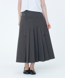 Layered pleats maxi skirt CHARCOAL