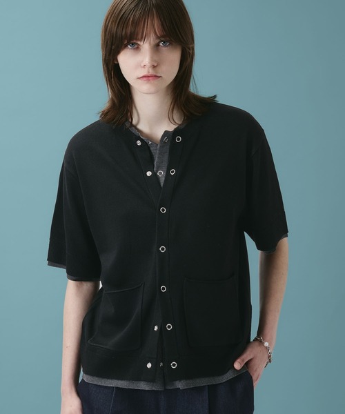 SELLE GLANT(セレグランテ)の「LAYERED LIKE CREW NECK KNIT SHIRT / レイヤードライククルーネックニットシャツ(Tシャツ/カットソー・メンズ・ブラック×ブルー/ネイビー/ブラック×グレー・LARGE/MEDIUM/SMALL)」の2枚目の写真
