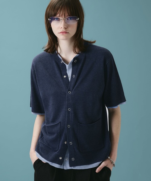 SELLE GLANT(セレグランテ)の「LAYERED LIKE CREW NECK KNIT SHIRT / レイヤードライククルーネックニットシャツ(Tシャツ/カットソー・メンズ・ブラック×ブルー/ネイビー/ブラック×グレー・LARGE/MEDIUM/SMALL)」の3枚目の写真