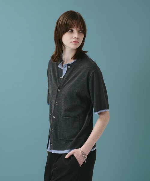SELLE GLANT(セレグランテ)の「LAYERED LIKE CREW NECK KNIT SHIRT / レイヤードライククルーネックニットシャツ(Tシャツ/カットソー・メンズ・ブラック×ブルー/ネイビー/ブラック×グレー・LARGE/MEDIUM/SMALL)」の7枚目の写真