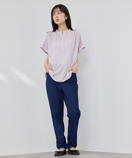 Mac-House(マックハウス)の「Idnes リネンブレンド フレンチスリーブ スキッパーブラウス(シャツ/ブラウス・レディース・チャコールグレー/ネイビー/サックスブルー系/パープル系・FREE)」の22枚目の写真